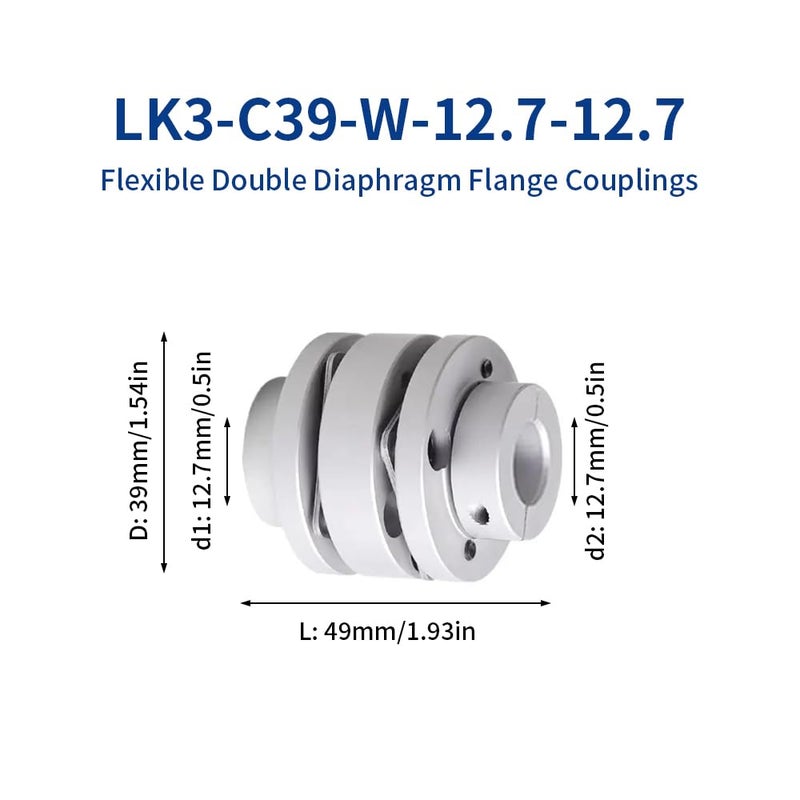 BORDSTRACT 12.7mm to 12.7mm Flexible Flange Diaphragm Coupling, D39 L49 Aluminium 2 Diaphragm Motor Shaft Coupler for 3D Printer CNC Machine Servo Stepped Motor - Image 2